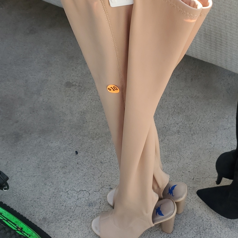 Thigh high open toe heels